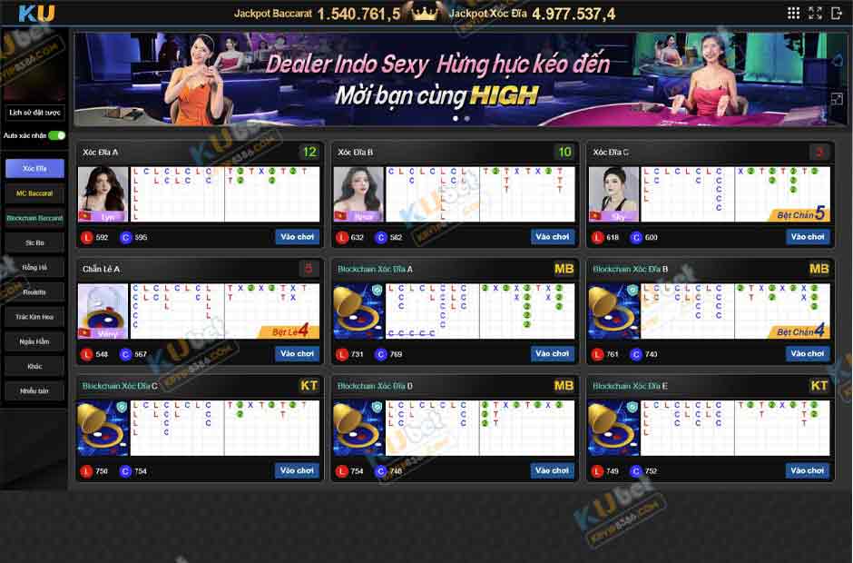 Sảnh casino với đa dạng trò chơi trực tuyến