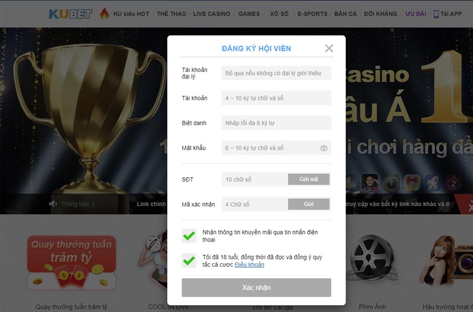 Đăng ký để trải nghiệm cá cược online